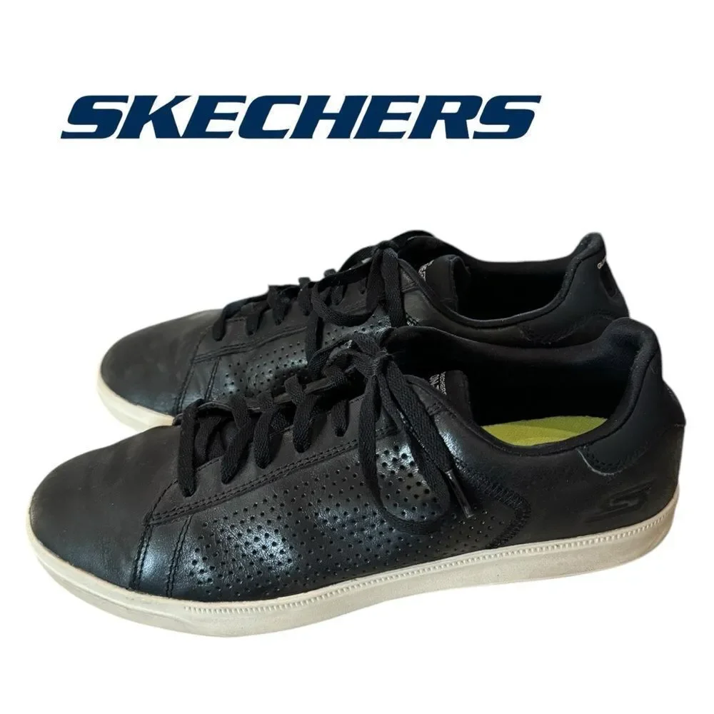 Skechers Men's Goga Max Black Leather Lace-up Sneakers 11